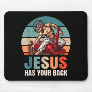 Brazilian Jiu Jitsu Jesus Has Your Back Retro Mouse Pad