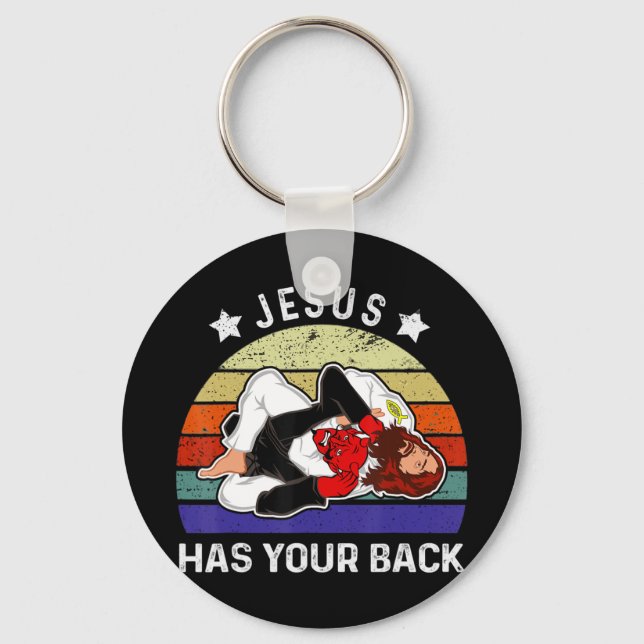 Brazilian Jiu Jitsu Shirt Jesus Shirt Jesus Has Yo Keychain (Front)