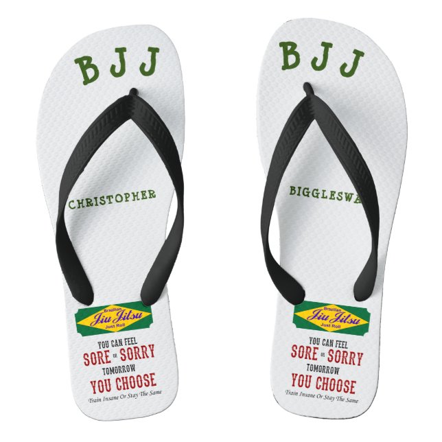 Brazilian Jiu Jitsu Sore Or Sorry Add Name BJJ Flip Flops (Footbed)