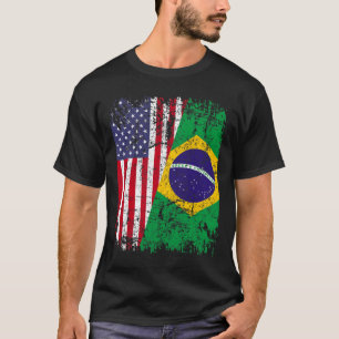 BRAZILIAN ROOTS  Half American Flag  BRAZIL T-Shir T-Shirt
