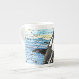 Breaching Orca Ancient Map Bone China Mug