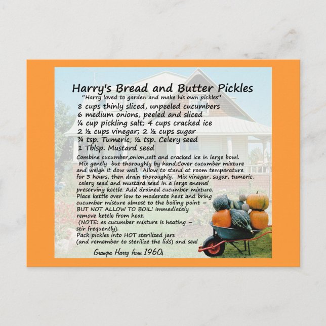 Bread and Butter Pickles Recipe Postcards (Front)
