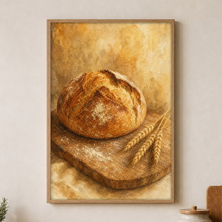 Bread and Wheat Watercolour Cottagecore Art Poster