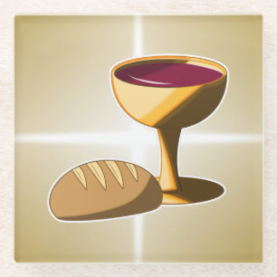 Bread and Wine Easter Passover Holy Communion Glass Coaster