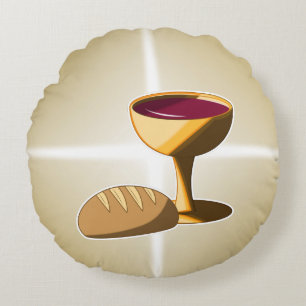 Bread and Wine The Last Supper Easter Communion Round Pillow