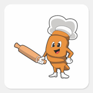 Bread as Cook with Rolling pin Square Sticker