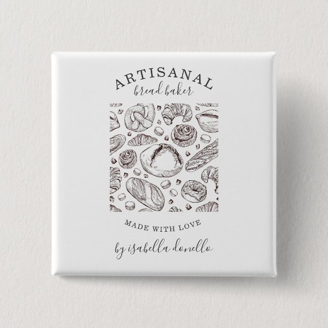 Bread Baker Baker 2 Inch Square Button (Front)