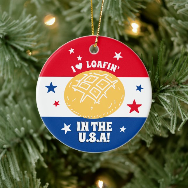Bread bakery loafing usa patriotic Christmas Ceramic Ornament (Tree)