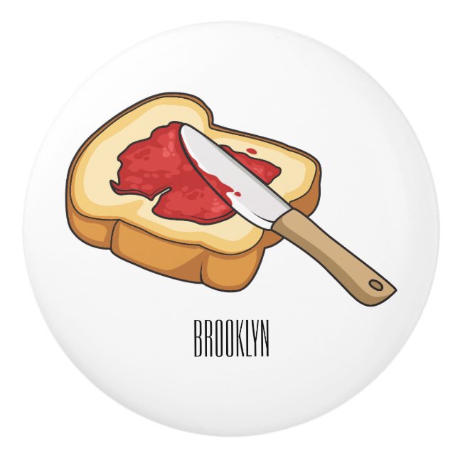 Bread & jam cartoon illustration  ceramic knob (Front)