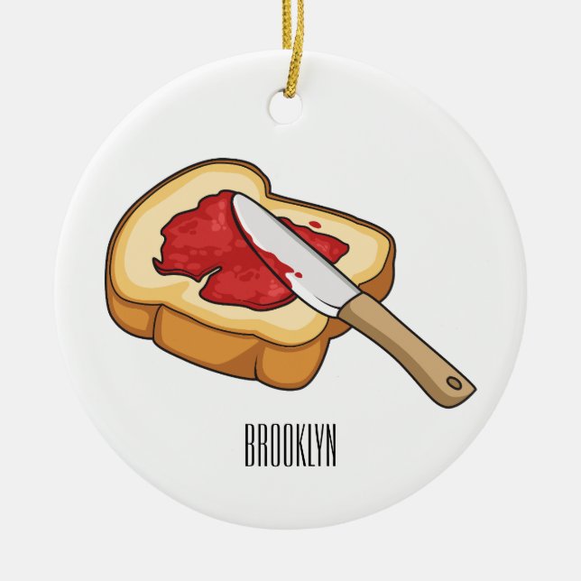Bread & jam cartoon illustration  ceramic ornament (Front)