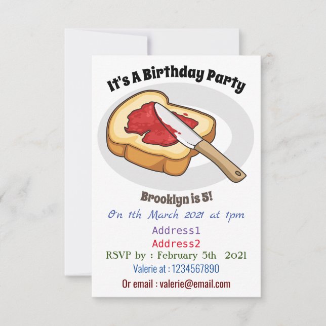 Bread & jam cartoon illustration invitation (Front)