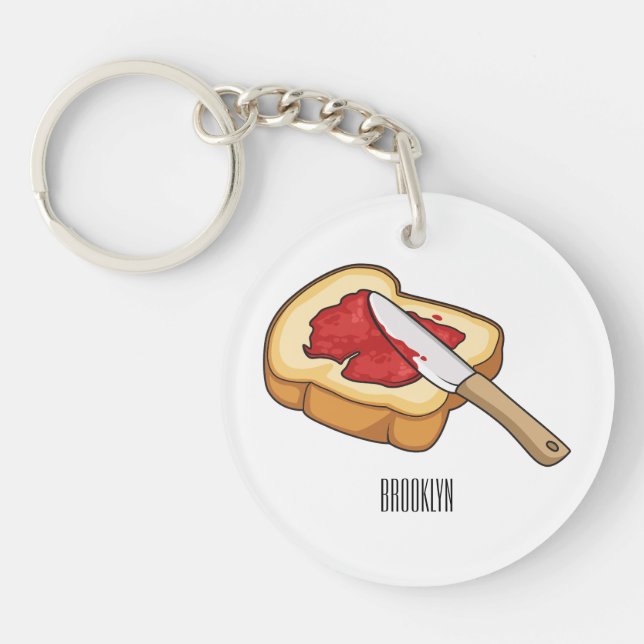 Bread & jam cartoon illustration keychain (Front)