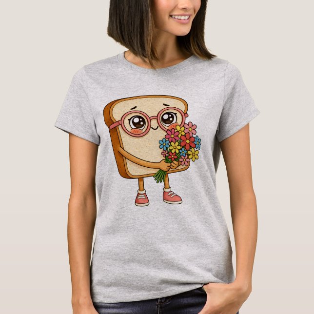 Bread Tony With Flowers – Cute Bread T-Shirt (Front)