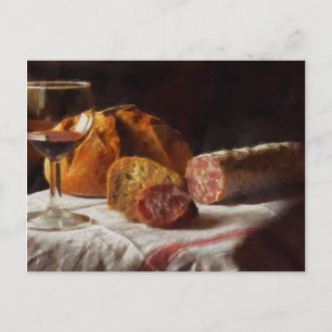 Bread, wine and salami postcard