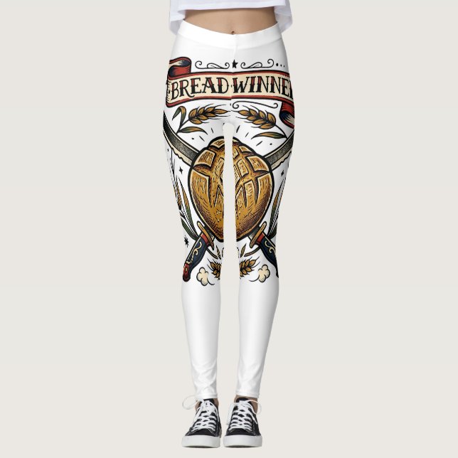  Bread Winner Sourdough Tattoo Flash Funny Baker  Leggings (Front)