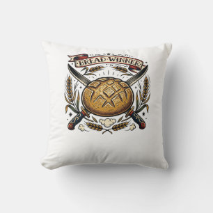 Bread Winner Sourdough Tattoo Flash Funny Baker Throw Pillow