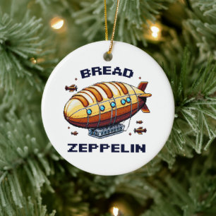 Bread Zeppelin - Whimsical 8-Bit Airship Art Ceramic Ornament