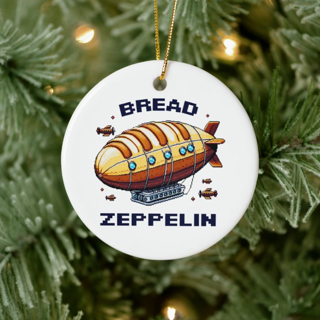 Bread Zeppelin - Whimsical 8-Bit Airship Art Ceramic Ornament (Tree)
