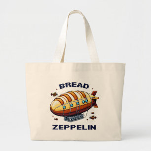 Bread Zeppelin - Whimsical 8-Bit Airship Art Large Tote Bag