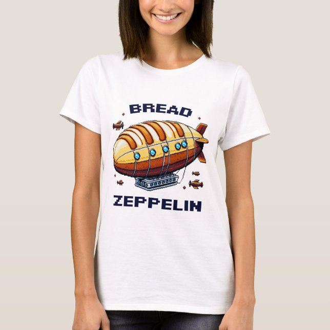 Bread Zeppelin - Whimsical 8-Bit Airship Art T-Shirt (Front)