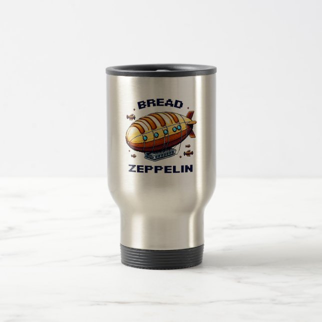Bread Zeppelin - Whimsical 8-Bit Airship Art Travel Mug (Center)