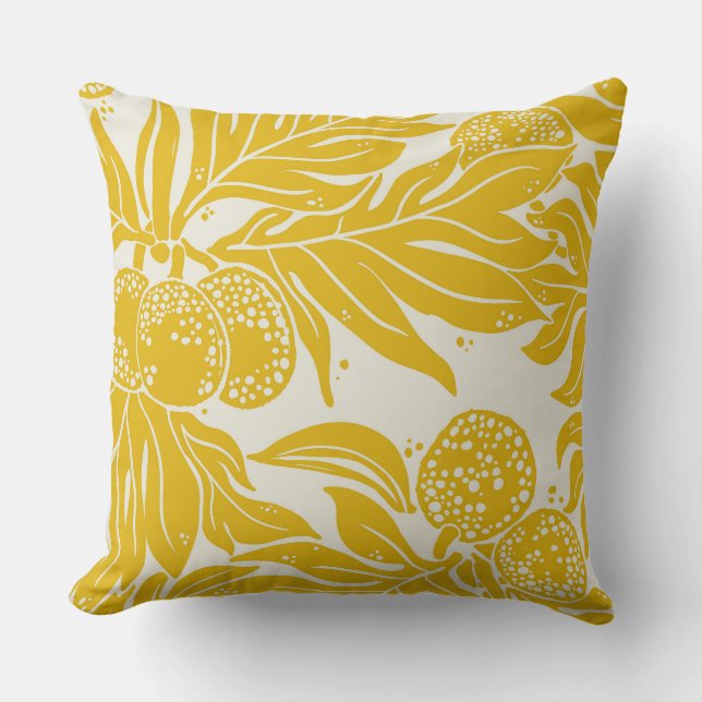 Breadfruit Pattern mustard yellow cream Throw Pillow (Front)