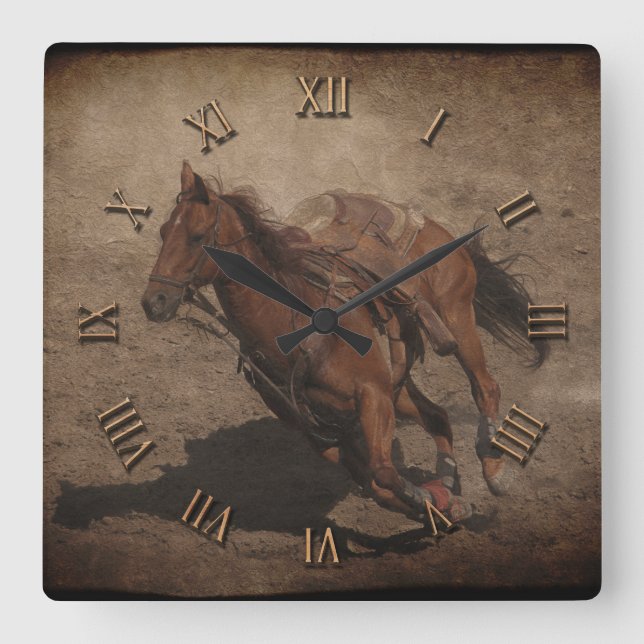 Break A-Way Rodeo Horse Square Wall Clock (Front)