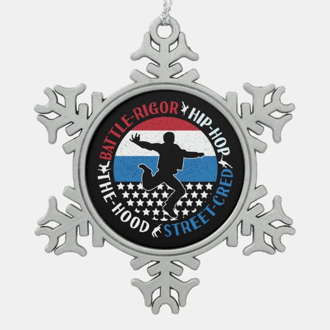 Break Dance Breakdancing Hip-Hop Boy Snowflake Pewter Christmas Ornament (Front)