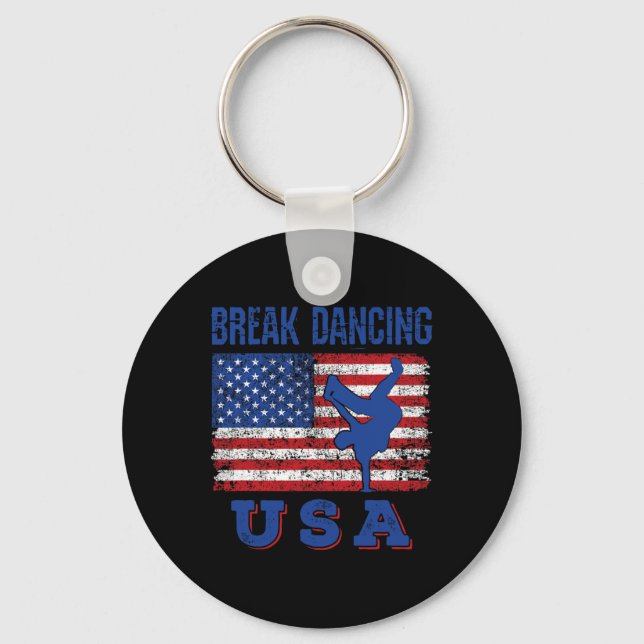 Break Dancing Usa American Flag Breaking Bboy Hip  Keychain (Front)