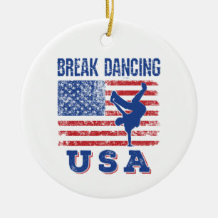 Break Dancing USA Ceramic Ornament