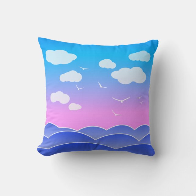 Break Of Dawn Over The Ocean Waves, Clouds, Dreamy Throw Pillow (Front)