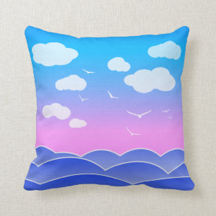Break Of Dawn Over The Ocean Waves, Clouds, Dreamy Throw Pillow