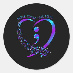 Break Stigma Save Lives Heart Semicolon Suicide Pr Classic Round Sticker