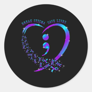 Break Stigma Save Lives Heart Semicolon Suicide Pr Classic Round Sticker