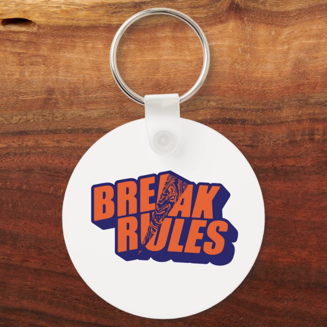 "Break The Rules" Bold Orange Typography Keychain (Front)