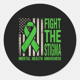 Break The Stigma Green Ribbon Mental Health Awaren Classic Round Sticker