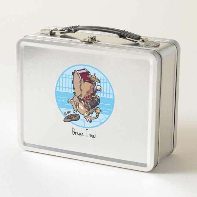 Break Time! One Man Band Busking Cartoon Bandicoot Metal Lunch Box (Front)
