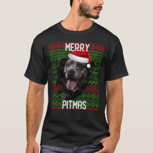Break Wall Grey Dog Pitbull Christmas Santa Hat T-Shirt