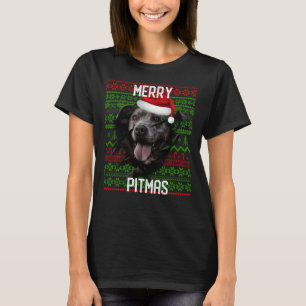 Break Wall Grey Dog Pitbull Christmas Santa Hat T-Shirt