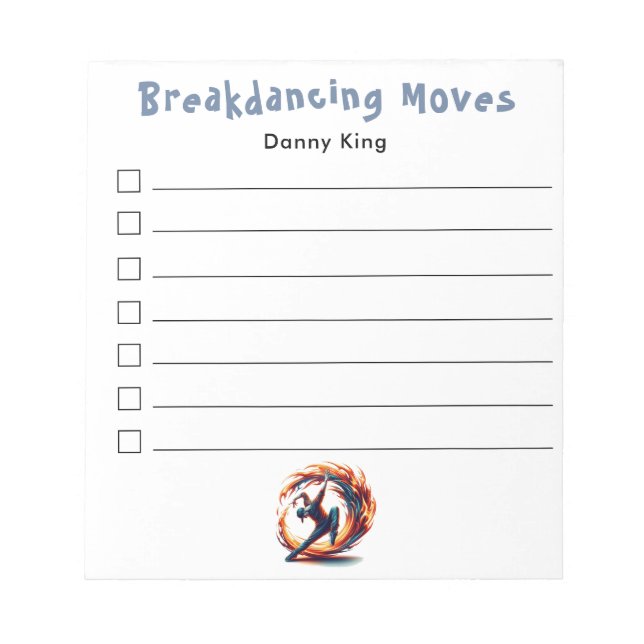 Breakdance Personalized To Do List  Notepad (Front)