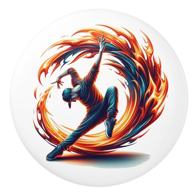 Breakdance Street Fire With Urban Energy  Ceramic Knob (Front)