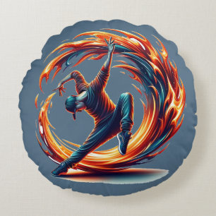 Breakdance Street Fire With Urban Energy Round Pillow