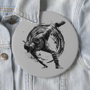 Breakdance Urban Style Monochrome Motion Art 6 Inch Round Button