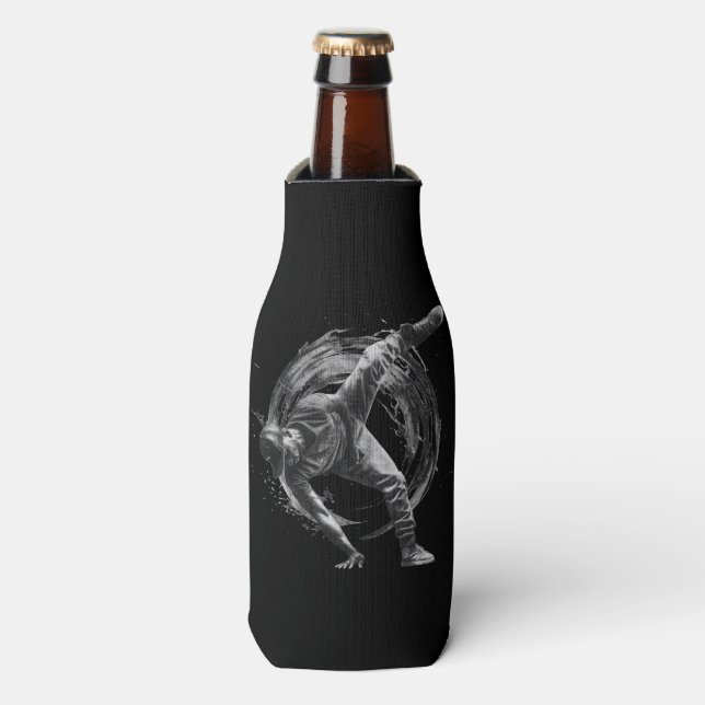 Breakdance Urban Style Monochrome Motion Art  Bottle Cooler (Bottle Front)