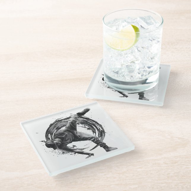 Breakdance Urban Style Monochrome Motion Art  Glass Coaster (Angled)
