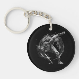 Breakdance Urban Style Monochrome Motion Art  Keychain