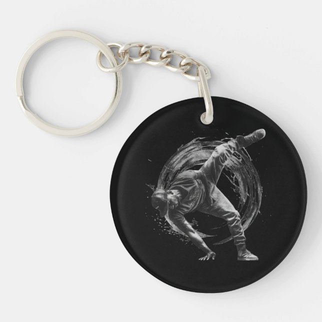 Breakdance Urban Style Monochrome Motion Art  Keychain (Front)