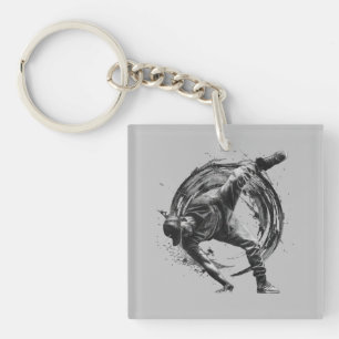 Breakdance Urban Style Monochrome Motion Art  Keychain