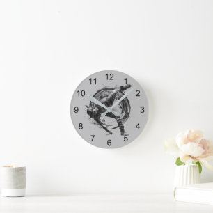 Breakdance Urban Style Monochrome Motion Art Round Clock