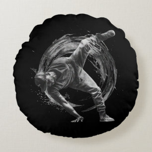 Breakdance Urban Style Monochrome Motion Art  Round Pillow